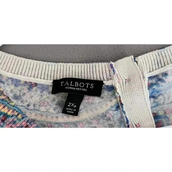 Talbots Womens Multicolor Pullover 3/4 Sleeve Sweater Size 2Xp Button Back - Picture 9 of 12